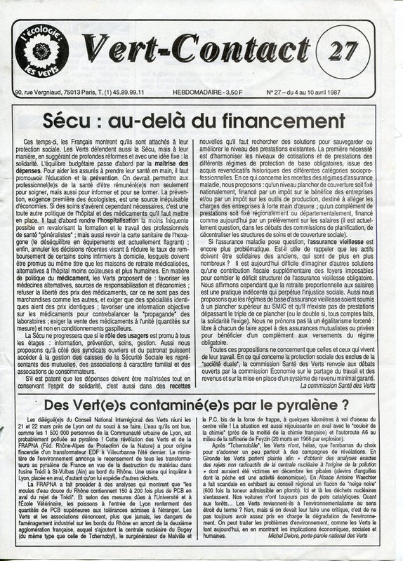 Supplément au Vert-Contact n°27 (1987)