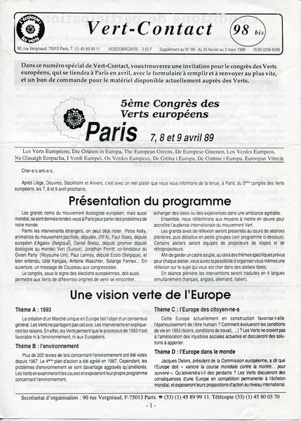 Supplément au Vert-Contact n°98 (1989)