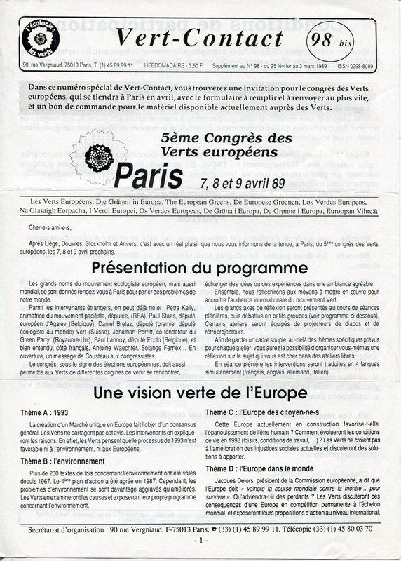 Supplément au Vert-Contact n°98 (1989)