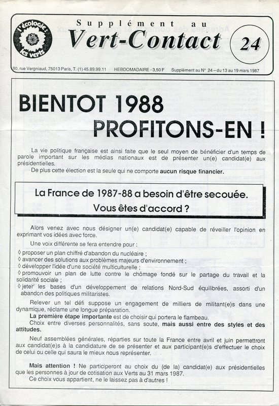 Supplément au Vert-Contact n°24 (1987)