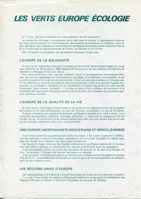 LES VERTS EUROPE ÉCOLOGIE (européennes 1984)