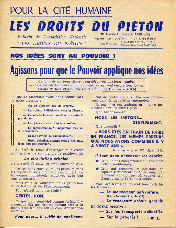 Bulletin de l'Association nationale Les Droits du Piéton (ca. 1971)