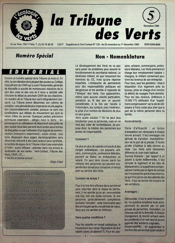 Supplément au Vert Contact n°136 (1989)