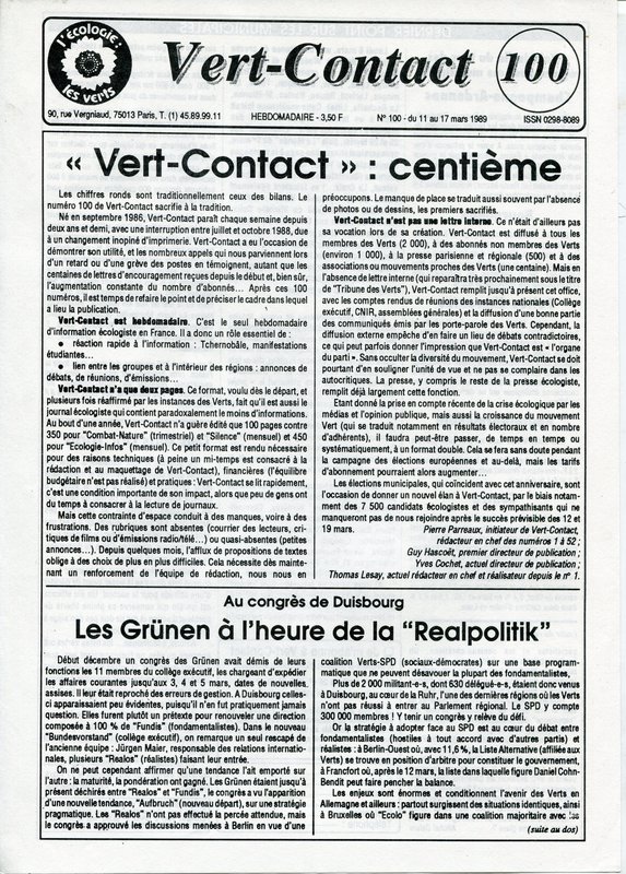 Vert Contact n°100 (1989)