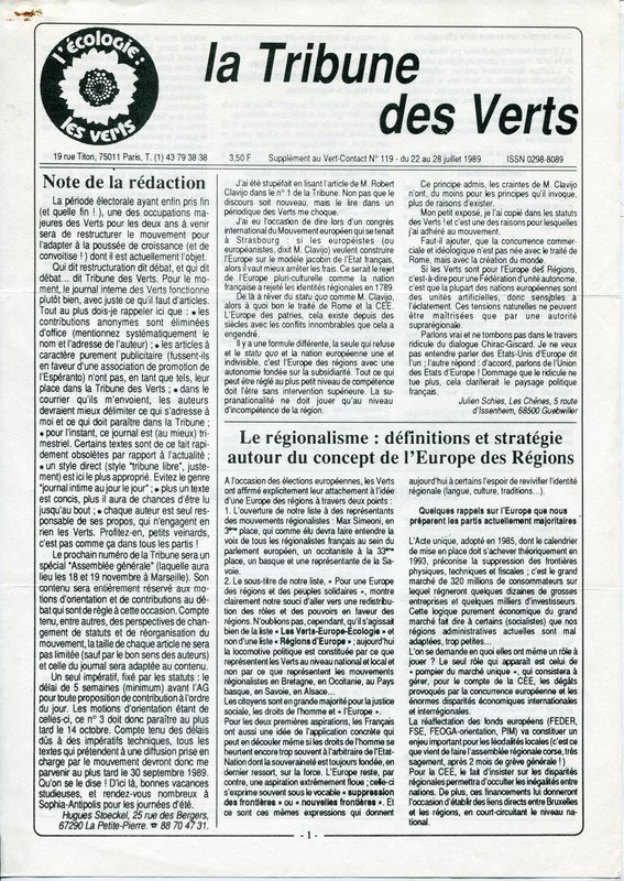 supplément au Vert Contact n°119 (1989)